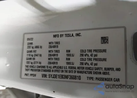 2022 Tesla Model 3 Long Range Dual Motor All-Wheel Drive from USA, damaged, VIN 5YJ3E1EB3NF360810